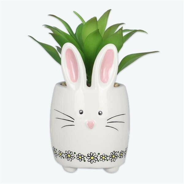 Youngs Ceramic Bunny Planter with Succulent 72607